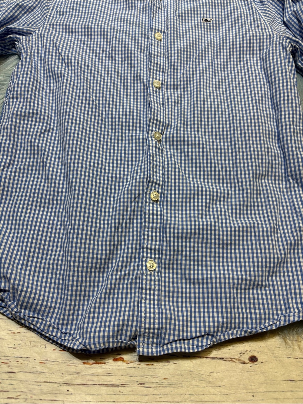 Vineyard Vines Blue and White Gingham Whale Button-Down Shirt sz L - Picture 6 of 8